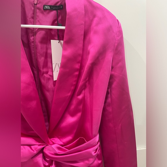 NWT Zara Vibrant Pink Satin Mini Dress - Picture 5 of 9